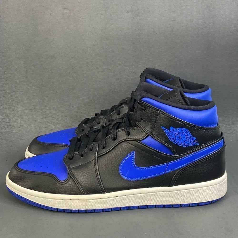 Nike Air Jordan 1 Retro Mid Black Hyper Royal sneaker shoes mens size 10